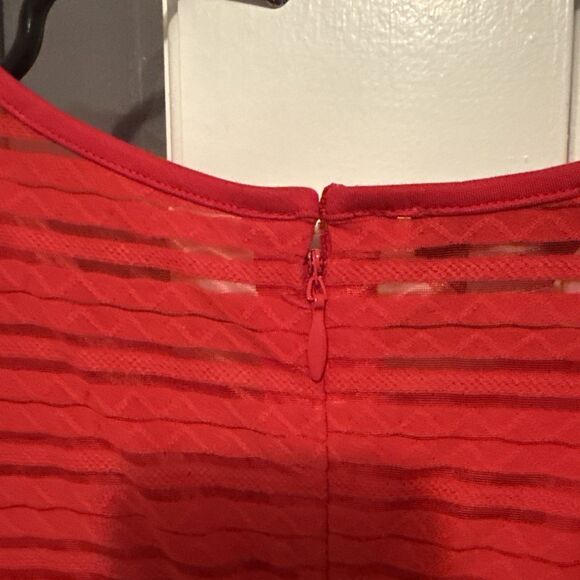 Bebe Red Striped Sheer Bodycon Longsleeve Dress Size L SALT1099 NWT - Picture 8 of 10